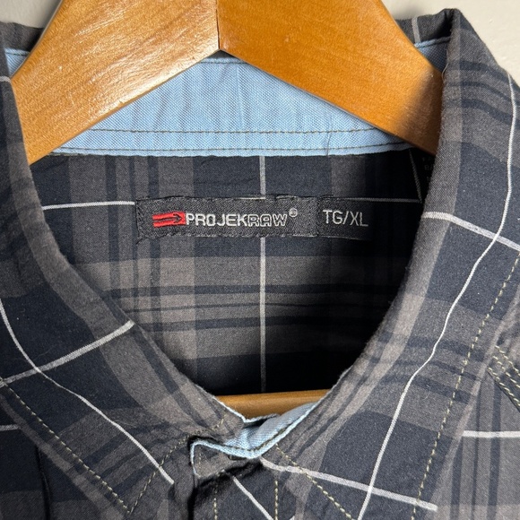 Projek RAW Men's Plaid Short‎ Sleeve Button Up Casual Dress Shirt Gray/Black XL - Picture 5 of 16